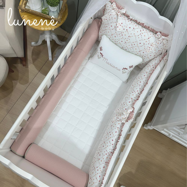 Enxoval de Berço Personalizado 08 Peças Floral Mariana 200 Fios 4570