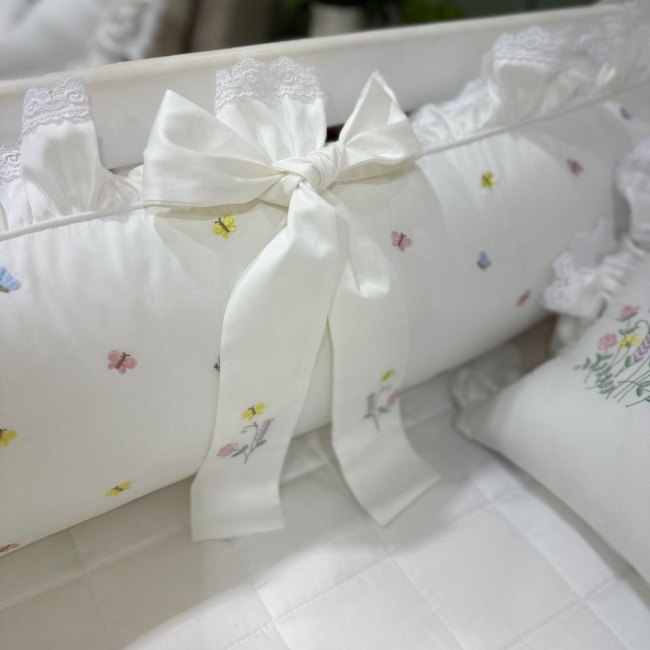 Enxoval de Berço Personalizado 08 Peças Flores Rose 400 Fios 4517