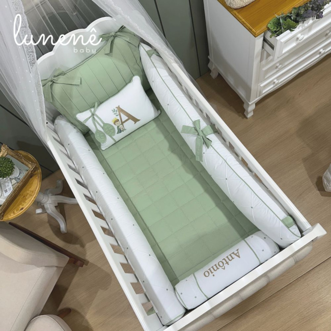 Enxoval de Berço Personalizado 08 Peças Folhas Baby Príncipe 200 Fios