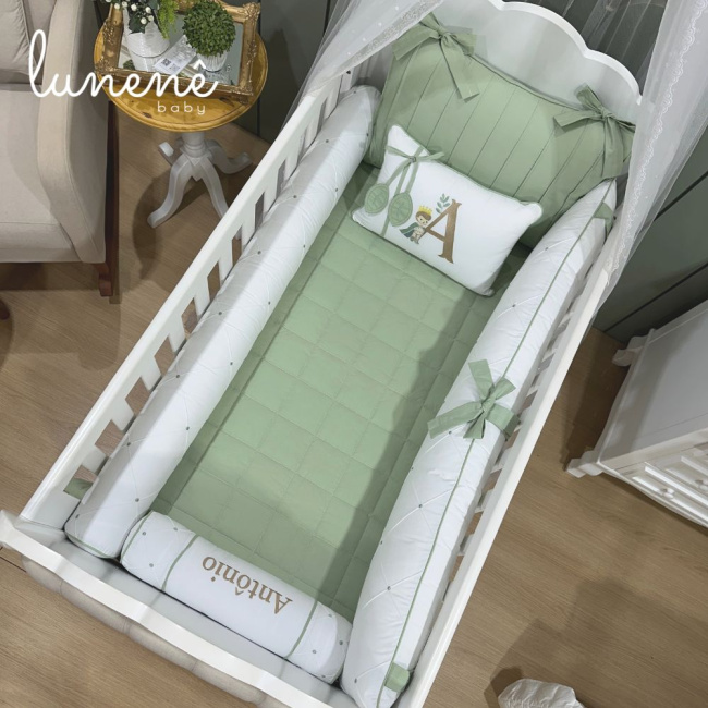 Enxoval de Berço Personalizado 08 Peças Folhas Baby Príncipe 200 Fios