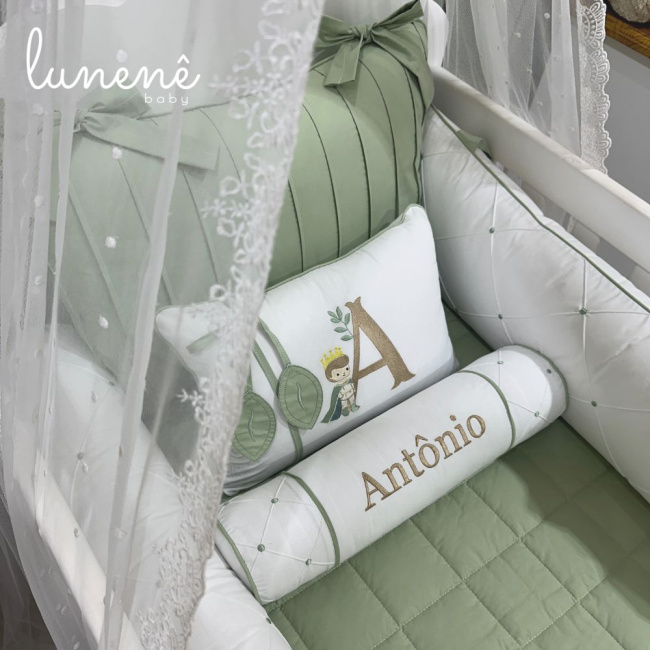 Enxoval de Berço Personalizado 08 Peças Folhas Baby Príncipe 200 Fios