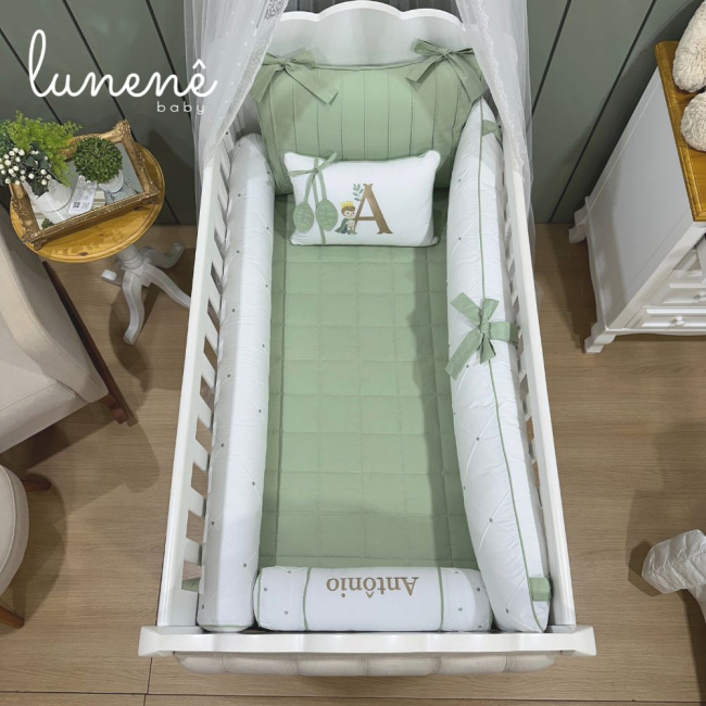 Enxoval de Berço Personalizado 08 Peças Folhas Baby Príncipe 200 Fios