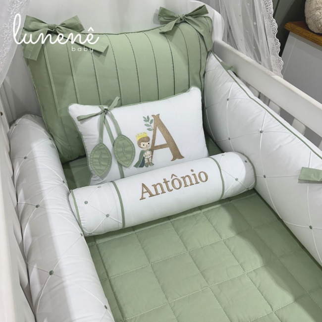 Enxoval de Berço Personalizado 08 Peças Folhas Baby Príncipe 200 Fios