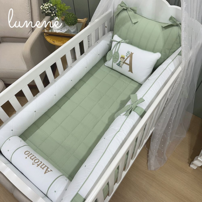 Enxoval de Berço Personalizado 08 Peças Folhas Baby Príncipe 200 Fios