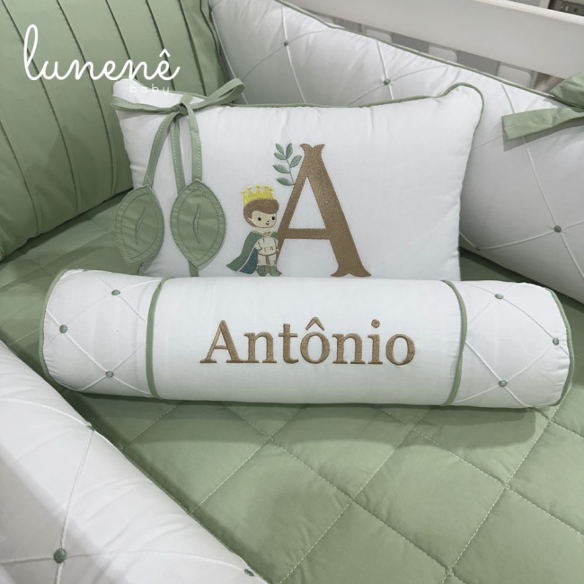 Enxoval de Berço Personalizado 08 Peças Folhas Baby Príncipe 200 Fios