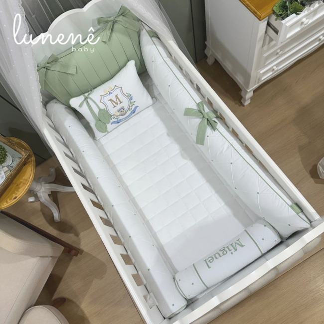 Enxoval de Berço Personalizado 08 Peças Folhas Baby Ursinho 200 Fios