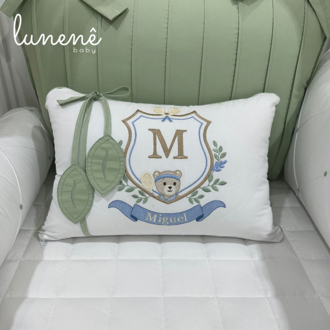 Enxoval de Berço Personalizado 08 Peças Folhas Baby Ursinho 200 Fios