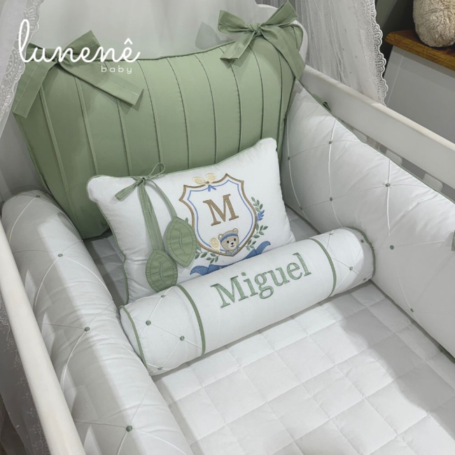 Enxoval de Berço Personalizado 08 Peças Folhas Baby Ursinho 200 Fios