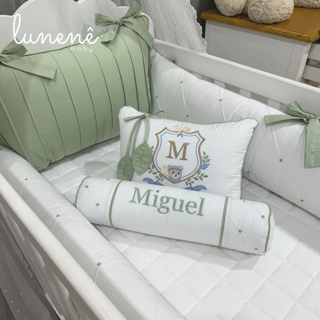 Enxoval de Berço Personalizado 08 Peças Folhas Baby Ursinho 200 Fios