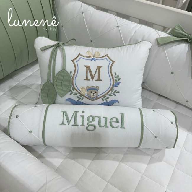 Enxoval de Berço Personalizado 08 Peças Folhas Baby Ursinho 200 Fios