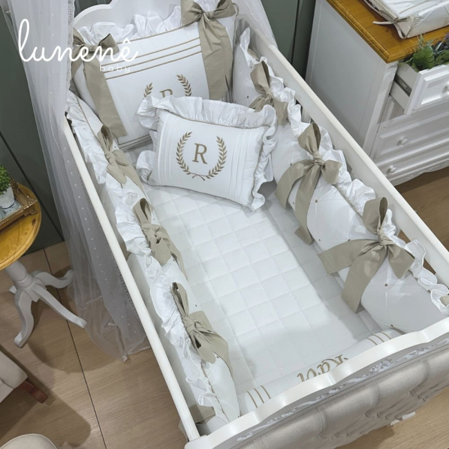 Enxoval de Berço Personalizado 08 Peças Imperial Caqui 200 Fios 4548