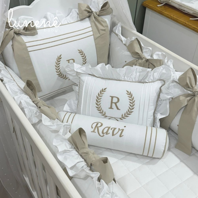 Enxoval de Berço Personalizado 08 Peças Imperial Caqui 200 Fios 4548