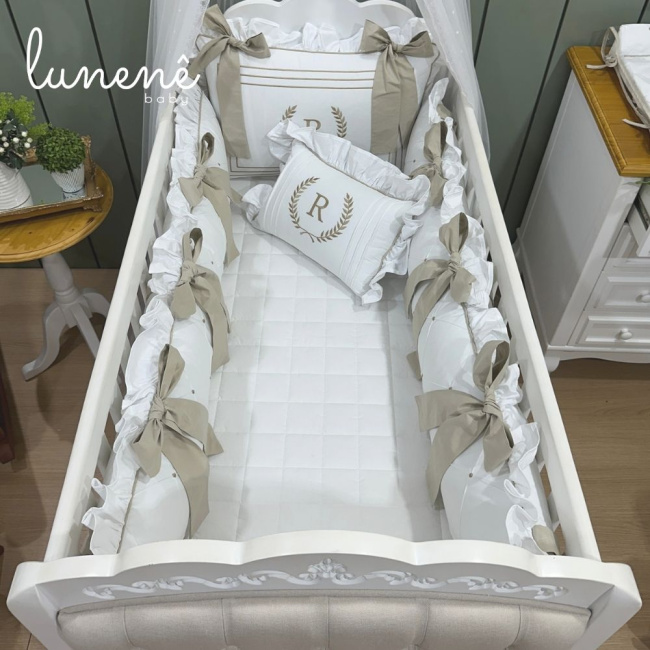 Enxoval de Berço Personalizado 08 Peças Imperial Caqui 200 Fios 4548