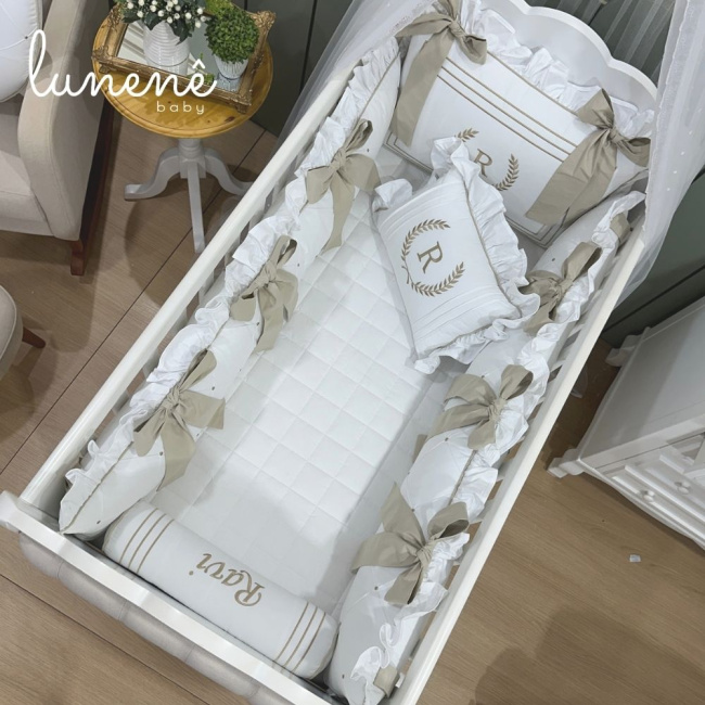 Enxoval de Berço Personalizado 08 Peças Imperial Caqui 200 Fios 4548