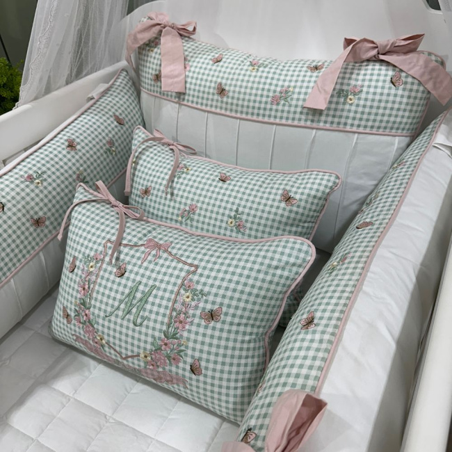 Enxoval de Berço Personalizado 08 Peças Jardim Encantado 200 Fios 4535