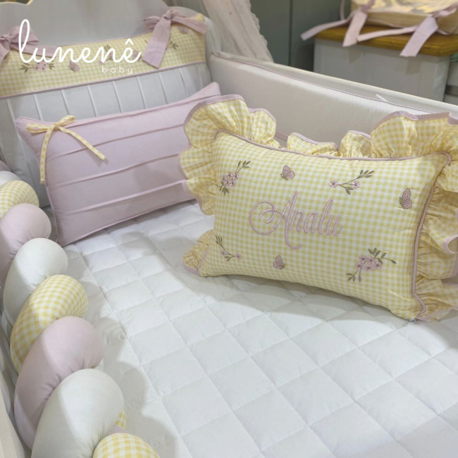 Enxoval de Berço Personalizado 08 Peças Jardim Encantado 200 Fios 4556