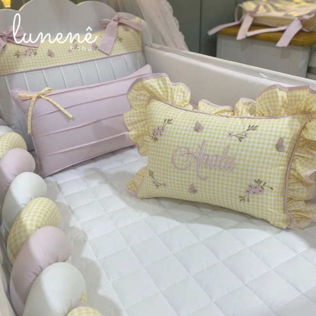 Enxoval de Berço Personalizado 08 Peças Jardim Encantado 200 Fios 4556