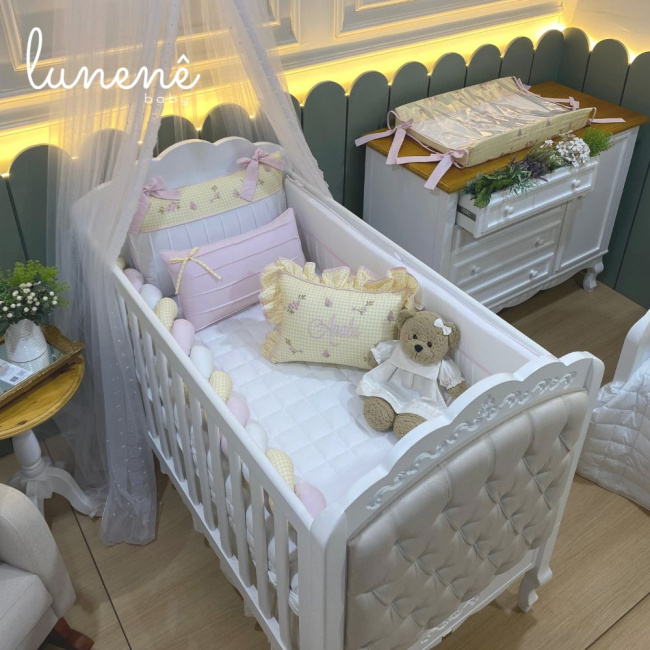 Enxoval de Berço Personalizado 08 Peças Jardim Encantado 200 Fios 4556