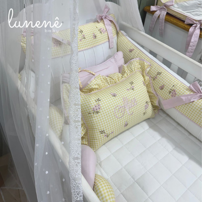 Enxoval de Berço Personalizado 08 Peças Jardim Encantado 200 Fios 4556