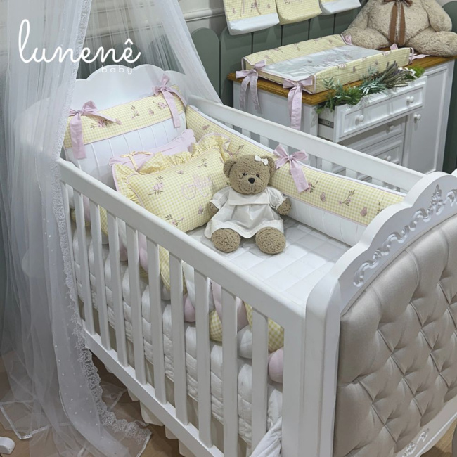 Enxoval de Berço Personalizado 08 Peças Jardim Encantado 200 Fios 4556