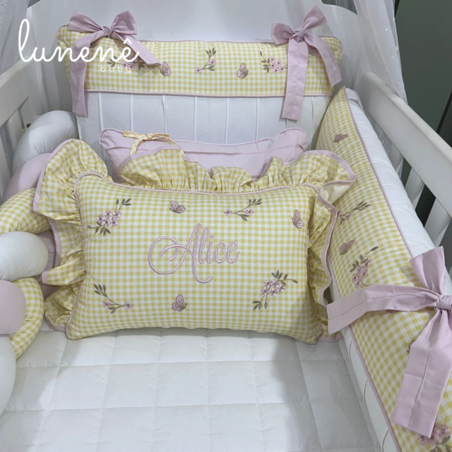 Enxoval de Berço Personalizado 08 Peças Jardim Encantado 200 Fios 4556