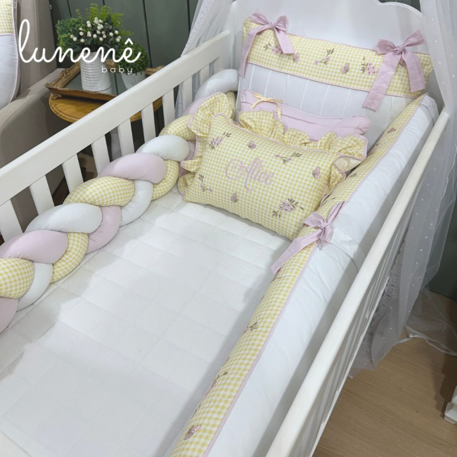 Enxoval de Berço Personalizado 08 Peças Jardim Encantado 200 Fios 4556