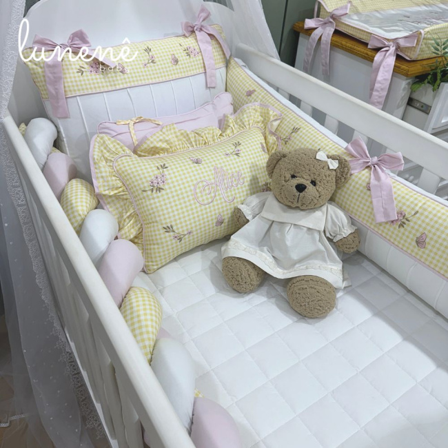 Enxoval de Berço Personalizado 08 Peças Jardim Encantado 200 Fios 4556