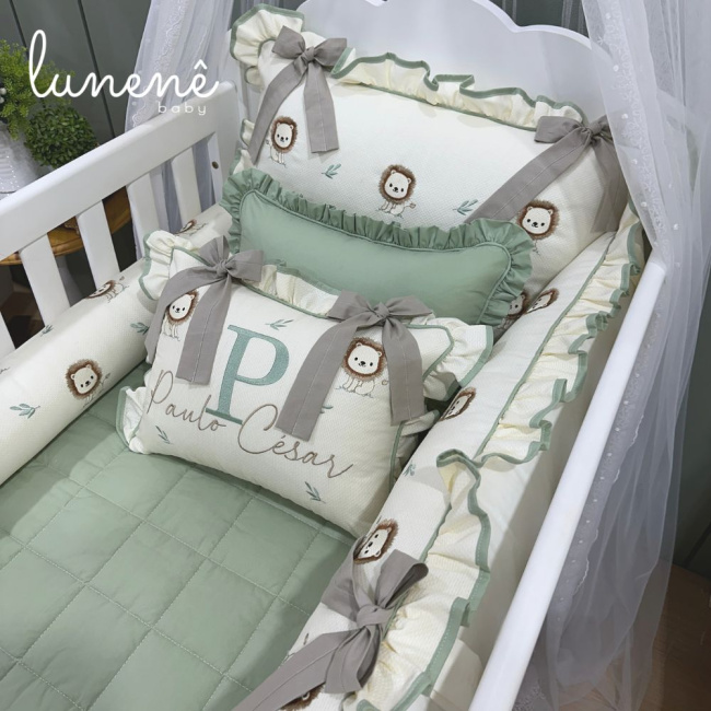 Enxoval de Berço Personalizado 08 Peças Leãozinho Personale Baby 160 Fios
