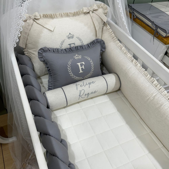 Enxoval de Berço Personalizado 08 Peças Linho Baby 4341