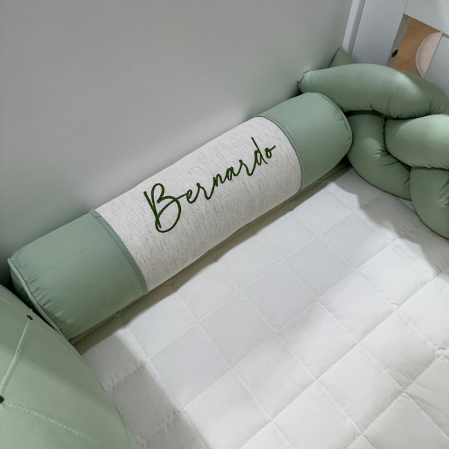 Enxoval de Berço Personalizado 08 Peças Linho Baby Bege Verde 200 Fios