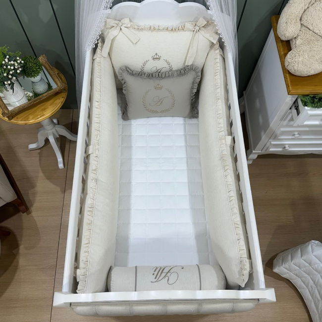 Enxoval de Berço Personalizado 08 Peças Linho Baby Fendi 200 Fios