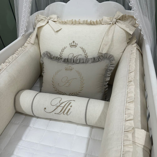 Enxoval de Berço Personalizado 08 Peças Linho Baby Fendi 200 Fios