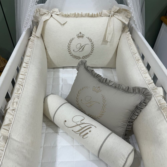 Enxoval de Berço Personalizado 08 Peças Linho Baby Fendi 200 Fios