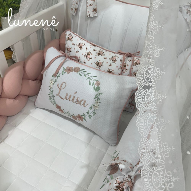 Enxoval de Berço Personalizado 08 Peças Luísa 140 Fios