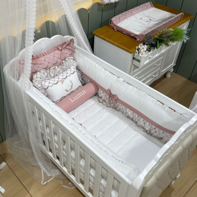 Enxoval de Berço Personalizado 08 Peças Luma Baby 200 Fios 4508