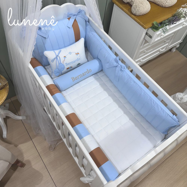 Enxoval de Berço Personalizado 08 Peças Lunenê Baby 200 Fios 4540