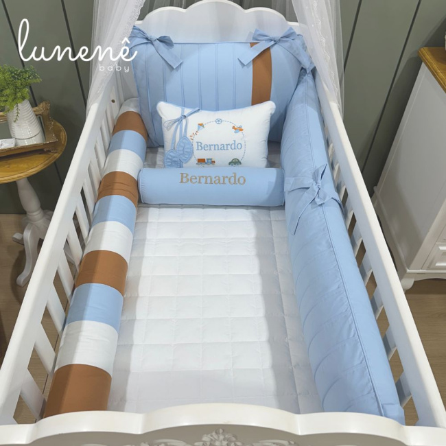 Enxoval de Berço Personalizado 08 Peças Lunenê Baby 200 Fios 4540