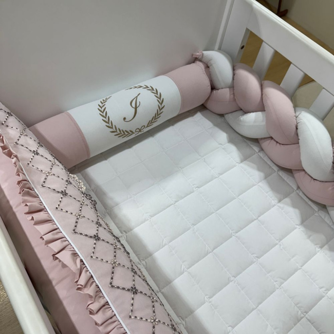 Enxoval de Berço Personalizado 08 Peças Mali Baby Rose e Branco 3765