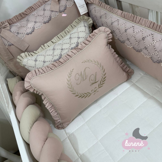 Enxoval de Berço Personalizado 08 Peças Mali Baby Terracota e Fendi Escuro