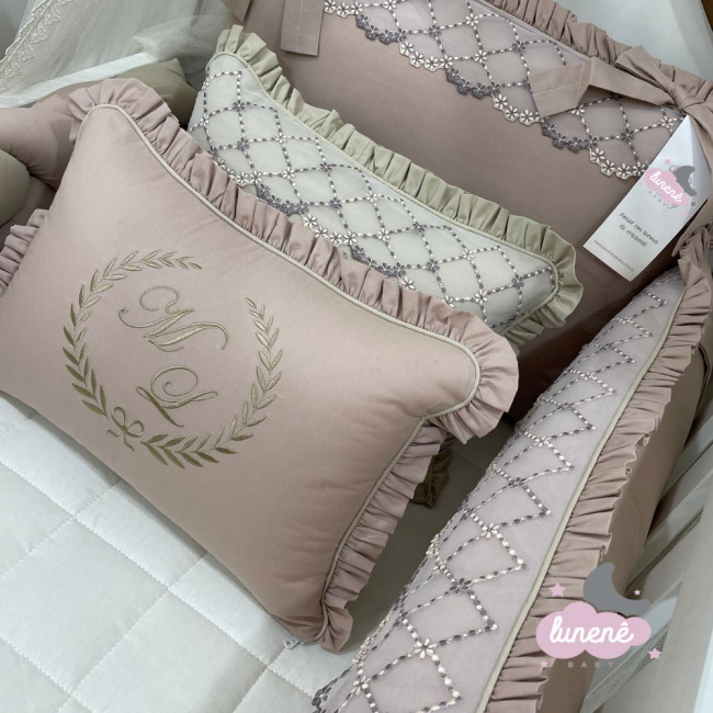 Enxoval de Berço Personalizado 08 Peças Mali Baby Terracota e Fendi Escuro