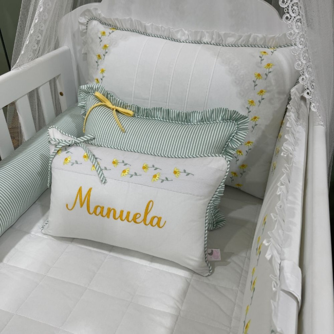 Enxoval de Berço Personalizado 08 Peças Margaridas 200 Fios 4512