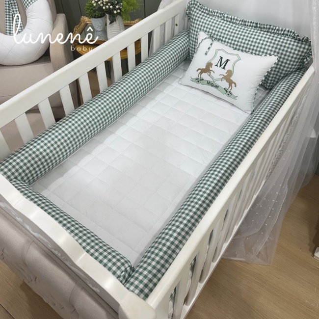 Enxoval de Berço Personalizado Cavalinho Xadrez Verde 08 Peças - 4613