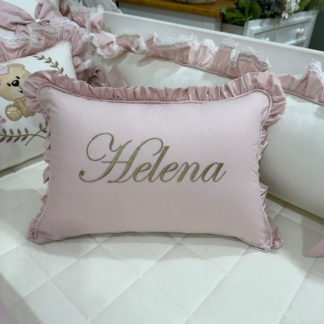 Enxoval de Berço Personalizado 08 Peças Meus Amores Ursa Fofura Rosê 200 Fios