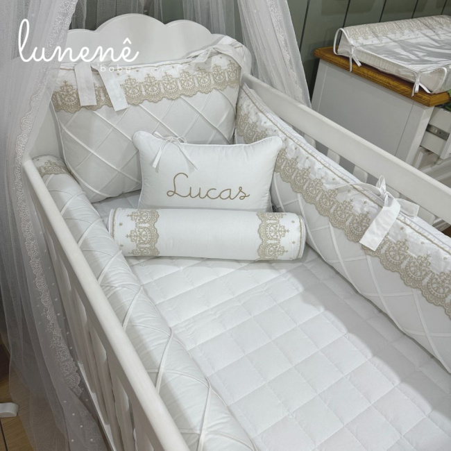 Enxoval de Berço Personalizado 08 Peças Classic Caqui 200 Fios 4543