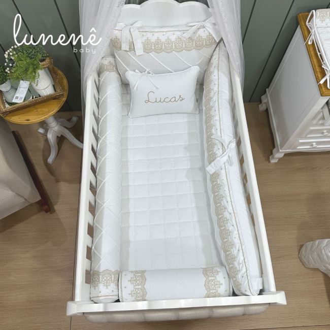 Enxoval de Berço Personalizado 08 Peças Classic Caqui 200 Fios 4543