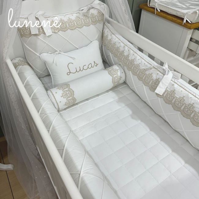 Enxoval de Berço Personalizado 08 Peças Classic Caqui 200 Fios 4543