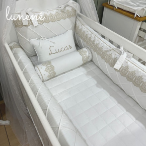 Enxoval de Berço Personalizado 08 Peças Classic Caqui 200 Fios 4543