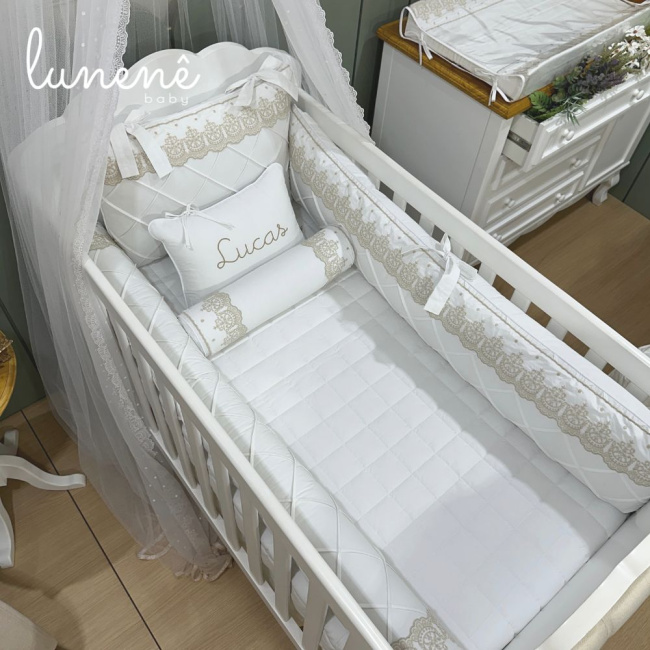 Enxoval de Berço Personalizado 08 Peças Classic Caqui 200 Fios 4543