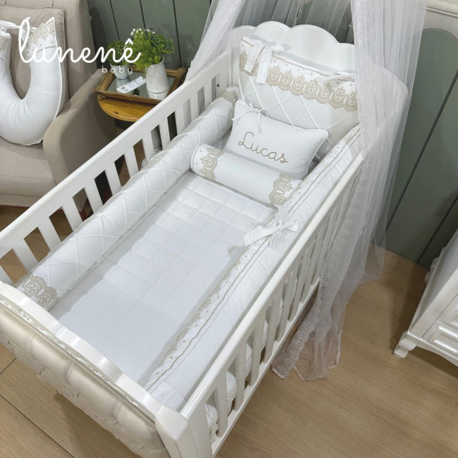 Enxoval de Berço Personalizado 08 Peças Classic Caqui 200 Fios 4543