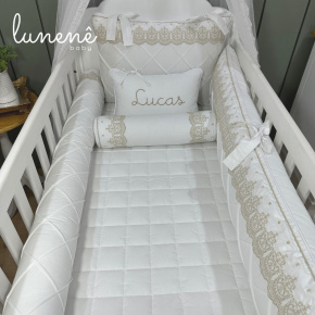 Enxoval de Berço Personalizado 08 Peças Classic Caqui 200 Fios 4543